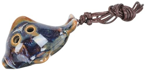 SOLUSTRE Keramik Okarina 6-Loch Alt C Blasinstrument in Fischform mit Craquelé Glasur Leichtes Übungsinstrument für Musikliebhaber und Lernende