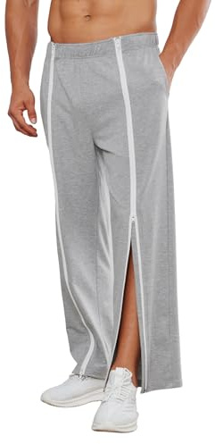 PINSPARK Reha - Pantaloni lunghi da uomo, con chiusura lampo, in cotone, apertura laterale, con tasche, grigio chiaro, XXL