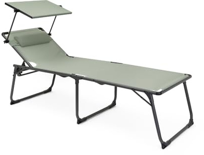 BERGER Iseo Dreibein Sonnenliege XL | klappbare Gartenliege mit Verstellbarer Rückenlehne Sonnenschutzdach & Kissen | leicht stabil belastbar bis 150 kg | Ideal für Balkon Strand & Camping