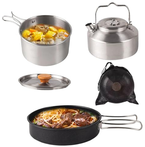 Set de Casseroles et Poêles pour Camping 3 Pièces Poêles En Acier | Ustensiles de Cuisine de Camping Pour Maison Restaurant Extérieur Scout Feu De Camp Poisson Œu
