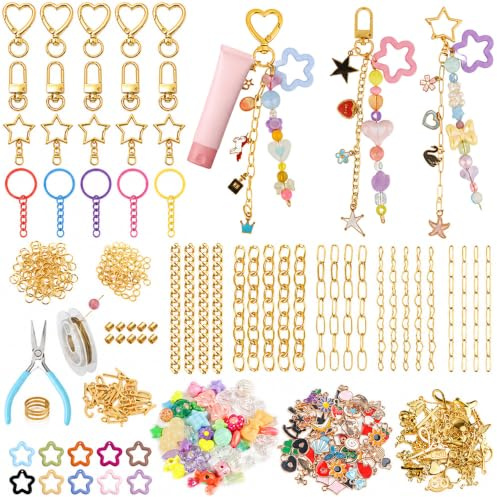 XPJBKC Schlüsselanhänger Selber Machen, 354pcs Schlüsselanhänger Bastelset mit Ketten Anhänger Öffnungsringe Schmuckwerkzeug, DIY Basteln Schlüsselanhänger Set für Mädchen & Bastelfans