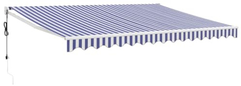 Favemtsl Tenda da sole con braccio articolato con telecomando e manovella, tenda da sole motorizzata per terrazza in alluminio e poliestere, protezione solare per balcone e cortile, blu e bianco, 4 x