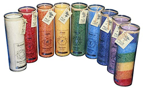 Chakra Kerzen-Palmwachs Palm-Light 12 Stück im Mix-Karton (ca.100 Stunden Brenndauer)
