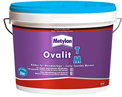 Metylan Ovalit TM, Tapetenkleber pur oder als Zusatz für Tapetenkleister, sehr starker Kleber für schwere Wandbeläge, feuchtigkeits- & nässeunempfindlicher Klebstoff, 1x10kg Eimer (bis zu 50m²)