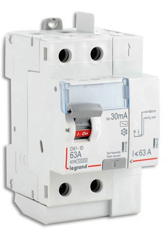 Interrupteur différentiel 2P 230V~ 63A type AC 30mA 3 modules LEGRAND