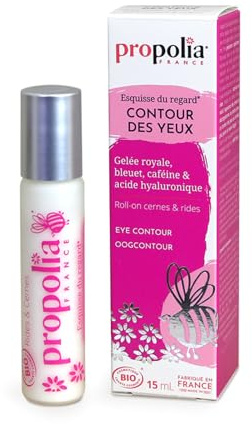 PROPOLIA - Bio - Contour des Yeux - Soin défatiguant, anti-rides et anti-cernes - Gelée royale, Bleuet, Marron d’inde & Caféine - Fabriqué en France - Roll-on 15 ml