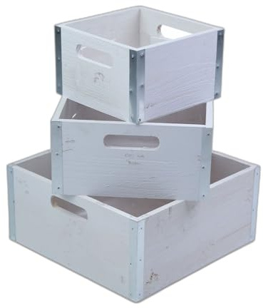 wald imports - Set of 3 Rustic Whitewash Wooden Crates for Storage - Decorative Wooden Crate Set for Home Decoration & Display - Vintage Storage for Household Goods