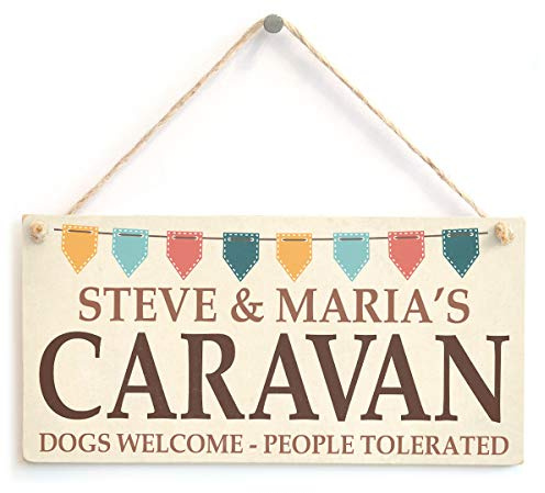 Personalised Dogs Welcome Caravan Sign | Dog-friendly caravan wording with people tolerated