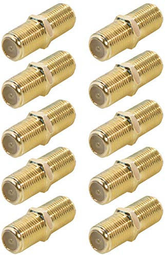 10x SAT F-Verbinder | Kabel Verlängerung | F-Buchse > F-Buchse | TV Adapter Koax Verbinder Kupplung 2X F-Buchse | F-Adapter für Antennenkabel Satellitenkabel Koaxialkabel | Vergoldet | 10 Stück