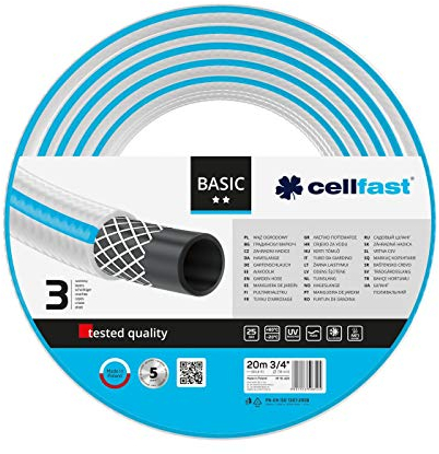 CELLFAST Tubo Acqua Giardino 3 Strati Filato Premium Resistente Ai Raggi UV Di Alta Qualità 3 4 Pollici 20 Metri Basic