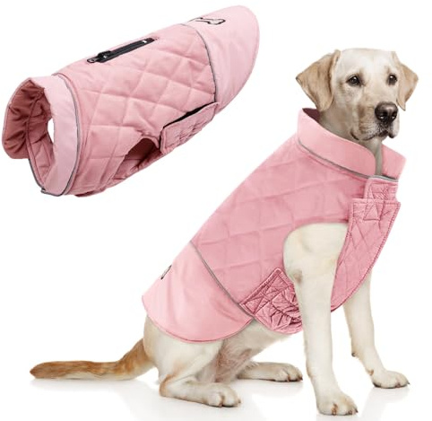 Idepet Waterproof Dog Coat Winter Warm Jacket Vest,Windproof Snowsuit Dog Clothes Outfit Vest Pets Apparel for Small Medium Large Dogs with Harness Hole pink S