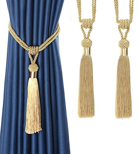 BEL AVENIR Curtain Tiebacks Hand-Woven Holdbacks Home Decorative Tassels Tiebacks (Gold, 2 Pack)