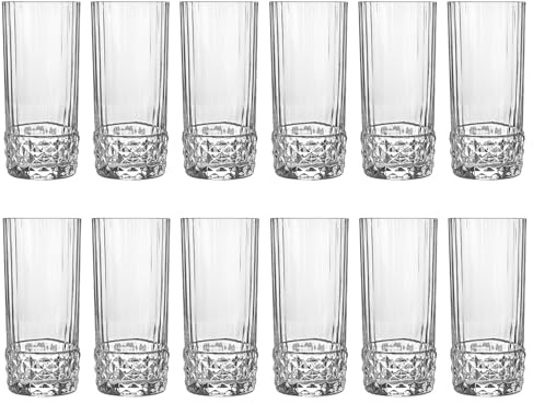 Bormioli Rocco 12 Piece America '20s Highball Glasses Set - Vintage Art Deco Cocktail Tumblers - 480ml