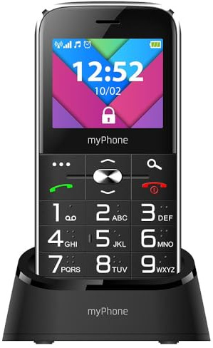 MP myPhone Halo C 2,2 tum seniormobil mobiltelefon utan avtal med stora knappar, ficklampa, laddningsstation, dubbla SIM, Bluetooth, stort batteri 1900 mAh, kamera – svart