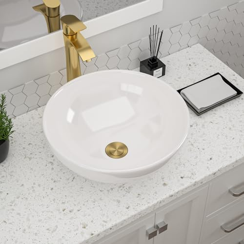 Dcolora 16 Inch Bowl Sinks for Bathrooms Round Vessel Sink Countertop White Ceramic Porcelain Bathroom Sink Bowl Above Counter Vanity Sink Basin, 16x16 DC-V8896
