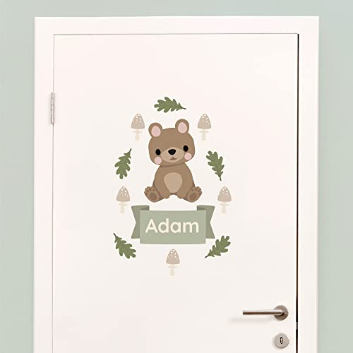 Klebekerlchen® Türaufkleber personalisiert mit Namensschild – Türschild Kinderzimmer & Babyzimmer Wandtattoo – selbstklebende Wandsticker - Kinderzimmer Deko Junge & Mädchen – Bär