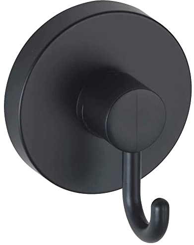 WENKO Ganchos Vacuum-Loc negro, juego de 2 toalleros, ganchos para toallas y accesorios, se fijan sin taladrar con vacío, plastico en negro, estilo loft, cada uno 6 x 6,7 x 5 cm