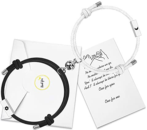 free-space Anpassen Magnetic Gegenseitige Anziehungskraft Armbänder 2 Set mit 4 Seiten Gravierte Stange Beste passende Paar Geschenk für Frauen Männer (Sun&Moon 2)
