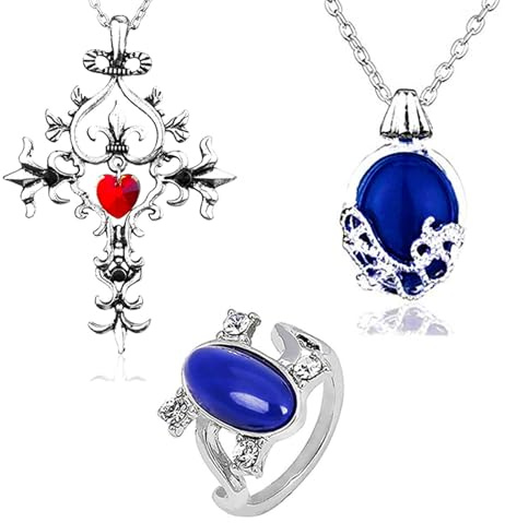 YouU The Vampire Daywalking Katherine Schmuck Aufkleber Set Sapphire Crystal Ringe Vampire Cross Symbol Elena Daylight Halsketten für Fans Gesamt 23 Stück