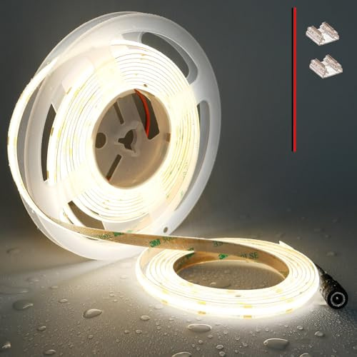 TOPAI 12V COB LED Streifen 5M 4000K Neutralweiß IP65 Wasserdicht | 4000Lm Dimmbar, CRI 90+, 480 LEDs/M, Selbstklebend Schneidbar für Schlafzimmer, Küche, Bad und Außenbereich