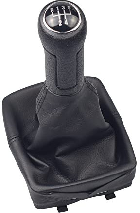 Hacreyatu 5 Speed Gear Shift Knob Lever Shifter Leather Gaitor Boot for VW Polo 9N 9N2 2002 2003 2004 2005 2006 2007 2008 2009(Black Leather)