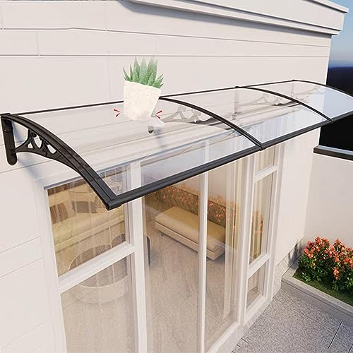Transparente Vordach für Haustür Polycarbonat Überdachung Türdach,Haustürvordach Fenster Markise mit Schwarzer Halterung/Zubehör,Starke Türvordach,Haustirdach Vordach Pultvordach,B-80x200cm/31x79in