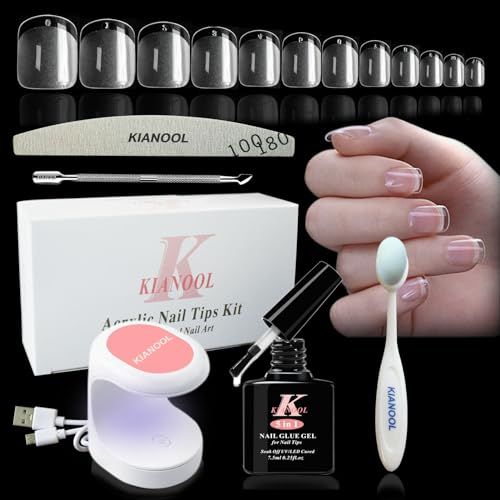 Nageltips Kurz And Glue Gel Kit, 552pcs Gel X Nail Tips Square mit 5 In 1 Nagelkleber Gel Acryl Nagelset, Mini UV Nagellampe und Nagelbürste, Full Cover Soft Gel Tip Nagel Sets Gel Nägel für Anfänger