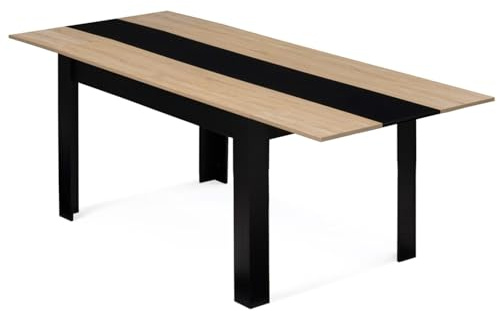 IDMarket – Mesa de comedor extensible rectangular Georgia 6-10 personas, color negro e imitación haya 140-220 x 90 cm