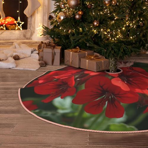91,4 cm Weihnachtsbaumrock mit Klettverschluss, rote Geranien, Weihnachtsbaumdekoration, Matte, rustikaler Klettverschluss, Weihnachtsbaumdecke, Matte, wasserdicht, Weihnachtsbaumrock für Urlaub,