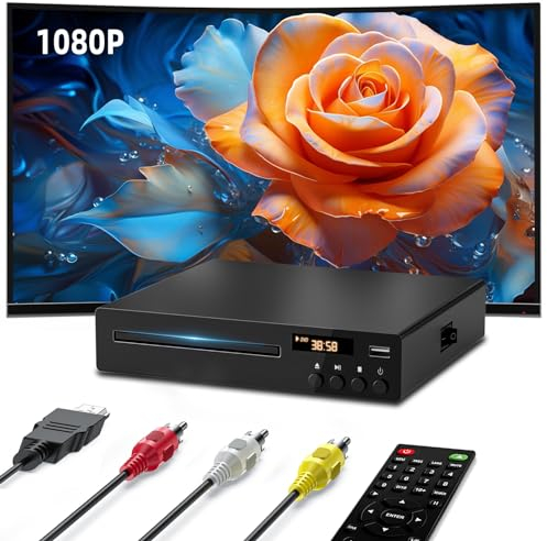 Lettore DVD con connettore HDMI, Lettori DVD Player Full HD 1080P per compatibilità con TV NTSC/PAL, connettore USB integrato, lettore CD Disc region-free compatibile con Smart TV/sistema audio