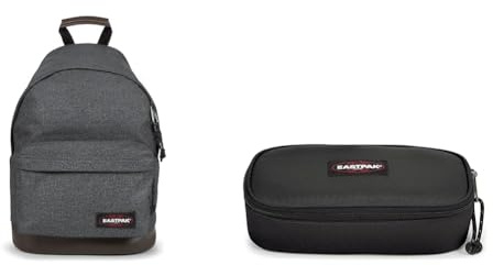 EASTPAK WYOMING Rucksack, 40 x 30 x 18 cm, 24L Black Denim (Grau) & Oval XL Single Pencil Case, 22 cm, Black (Black)