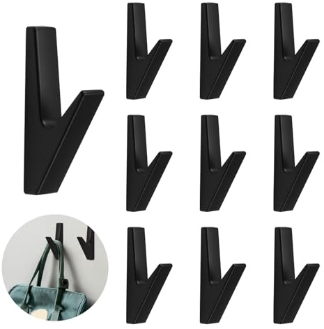 JINTANG Lot de 10 crochets de rangement noir mat, crochets pour panneaux acoustiques noirs, panneaux acoustiques pour garde-robe, crochets muraux pour salles de bain, cuisines, halls d'entrée et