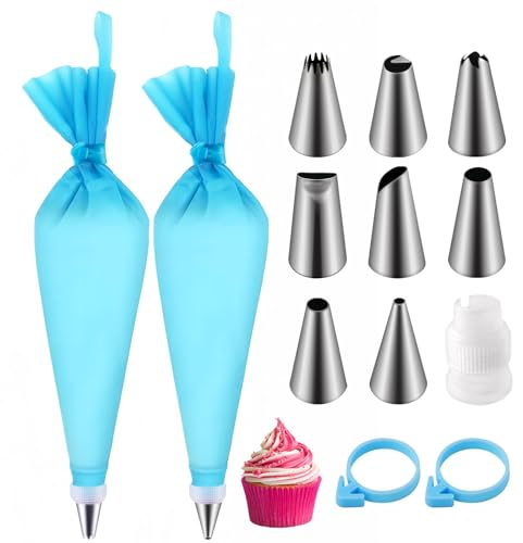 soodyoow Manga Pastelera, 2 Manga Pastelera Reutilizable con 8 Boquillas Manga Pastelera, Manga Pastelera Profesional, para Decoración de Pasteles, Cupcake y Galletas (13 Piezas)