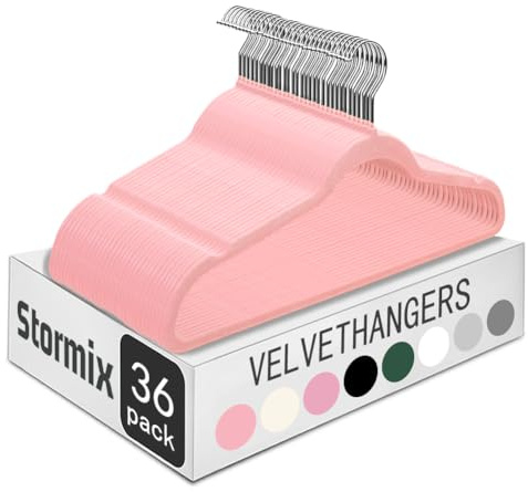 Stormix 36er-Pack Samt-Kleiderbügel für Erwachsene, Hochfeste rutschfeste Premium-Samt-Anzugshänger für Kleidung, Ultradünne platzsparende Kleiderbügel für Hemden, Kleider, Hosen - Rosa