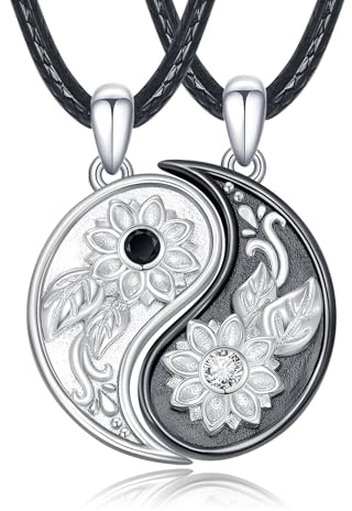 PARYFO BFF Halskette für 2 Stück 925 Sterling Silber Yin Yang/Angel Teufel Flügel/Koi/Delphin/Drache und Phönix/Halskette BFF für 2 Stück Valentinstag Geschenke für Liebhaber Paar Frau Ehemann