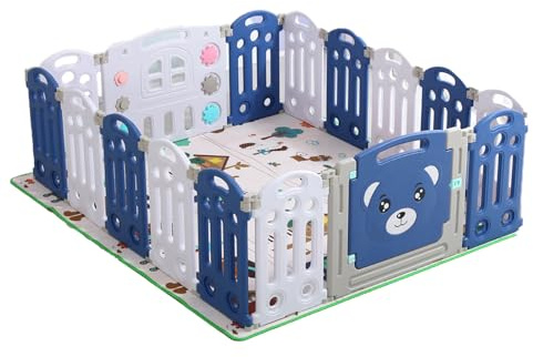 Magic ZC Laufstall Baby, Großer Laufgitter Baby mit Matratze, Laufstall Baby Faltbar für Drinnen Draußen, Kinderaktivitätszentrum Spielhof Spielplatzpark für Kinder mit Antikollisionsschaum (14+2)