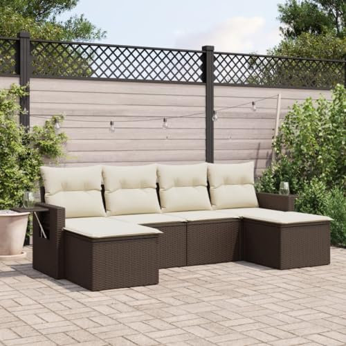 Festnight Balkon Lounge Rattan mit Stauraum Gartenlounge Klein Sofa Balkon Ecklounge Rattansofa Sitzecke Balkon Klein Gartensofa Ecksofa Garten Lounge Sofa Outdoor Balkonmöbel Couch Gartenmöbel