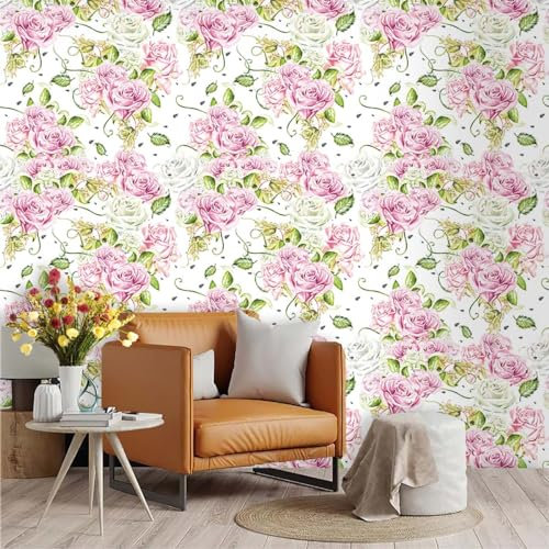 Selbstklebende Tapete Rosengrünes Muster Strukturtapete Wandtattoo Schlafzimmer Tapete Selbstklebend Vliestapete Wallpaper for Living Room Tapeten Langlebig Wandschutzfolie 45x300cm
