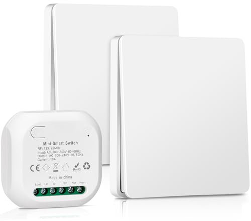 Interruttore Wireless 230V, Interruttore Senza Fili Kinetic Senza Batteria, Accensione Luci a Distanza Impermeabile, Wireless Switch Nessun Cablaggio Richiesto, Controllo Remoto Fino a 50-200 m