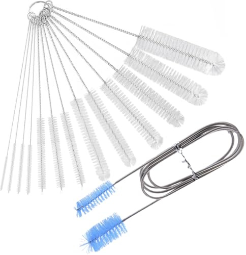 Scovolino Spazzola Flessibile per Frigorifero e 13 Pcs Kit Spazzola per Tubi, Pipa, Tastiera, Provetta, Bocca di Bollitore, Lavandino, Bottigliette