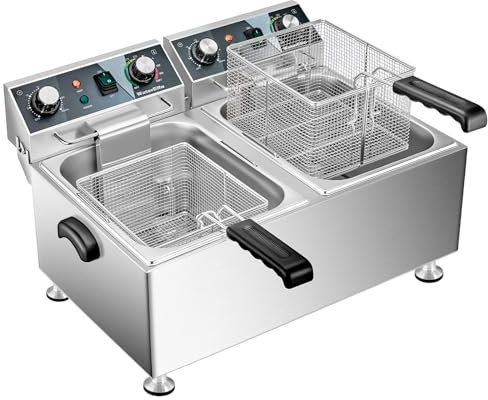 WaterElfo Deep Fryer Commercial Deep Fryers With Basket13Lx2 13.7Qt x 2 Thicken With Precise Temperature Control Timer Double Deep Fryer With 2 Baskets1800Wattsx2 120V Countertop Fryer Restaurant