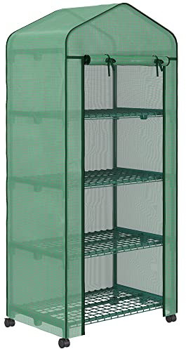 Outsunny Serre de Jardin avec étagères 4 Niveaux, Serre de Balcon, bâche renforcée, châssis en Acier, Porte zippée, pour légumes Plantes Fleurs, intérieur et extérieur, 69 x 50 x 165 cm, Vert