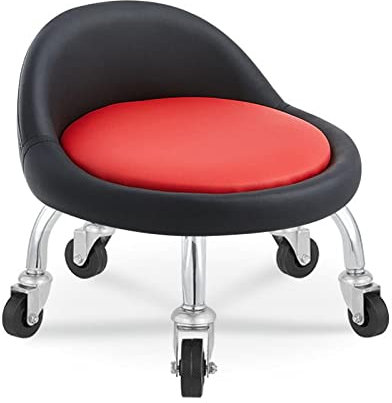 Rollsitz Rollhocker Stuhl mit Lederkissen und Rückenlehne, klein, um 360 Grad drehbarer Rollhocker Sitz für Low-Profile-Nutzung