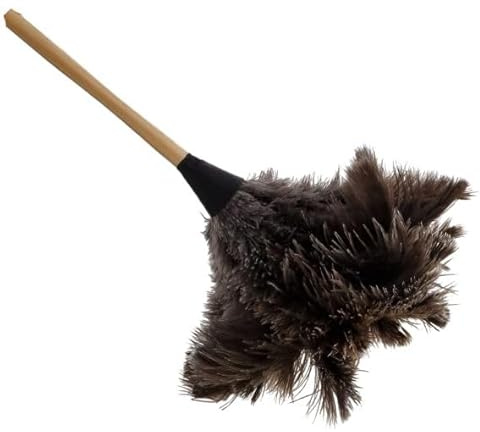 Plumeau en Plumes d'autruche avec Manche en Bois Naturel - Noir - 50 cm
