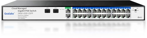 Goalake Switch PoE Gigabit 24 Porte con Cloud Management | 360W, 802.3af/at, 2 SFP, VLAN | Controllo via App, Riavvio Cloud, Portata 250m | Per Reti Professionali