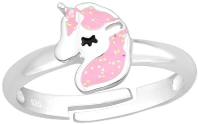 Monkimau Einhorn Kinder Premium Ring 925 Silber - Größe 2,5 | Hypoallergen Kinderohrringe | Mädchen Schmuck Geschenk Geschenkidee