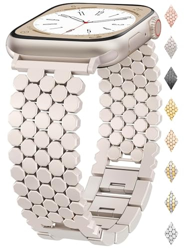 2025 Bienenwabe-Design Glieder Armband Kompatibel mit Apple Watch Armband 38/40/41/42/44/45/46/49mm, Damen Elegantes Metall-Gliederarmband für iWatch Serie 11 10 9 8 7 6 5 4 3 2 1 Ultra SE