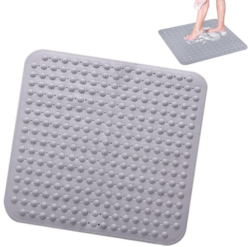 Tapis de douche carré - 48 x 48 cm - Lavable en machine - Antidérapant - Avec ventouses - En PVC avec trou de drainage - Pour douche, sauna ou baignoire - Gris