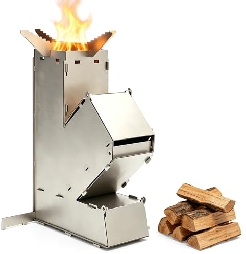 Camping Rocket Stove, Portable Camping Stoves Stainless Steel Wood Burning Grill Detachable Grill with Storage Bag for Outdoor Hiking BBQ