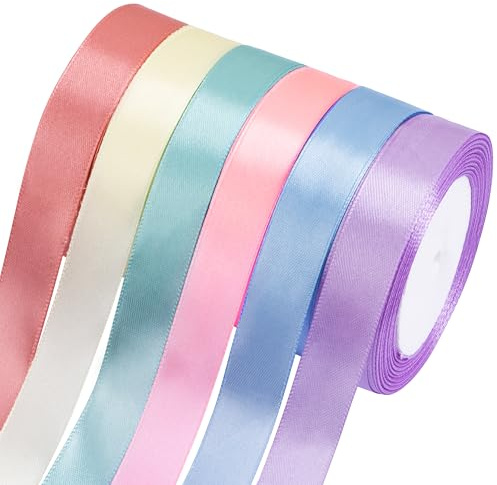 Fyshird Cinta de regalo en colores pastel de 20 mm, cinta de satén, cinta de poliéster para manualidades, cinta decorativa para bodas, cumpleaños, manualidades, embalaje de regalo (serie pastel)
